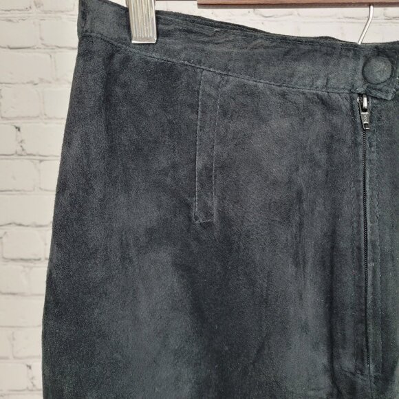 VTG Hunt Club Black Genuine Suede Leather Back Zip Button Lined Mini Skirt 14 - Picture 8 of 10